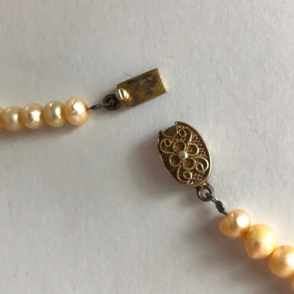 Vintage Handmade Venetian Glass Freshwater Gold Pearl Sterling Clasp Necklace 18
